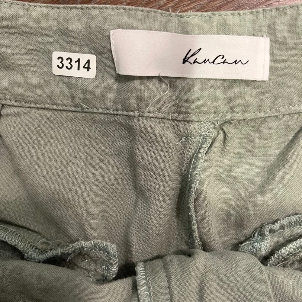 KanCan Olive Green Linen Blend Tie Waist Shorts KW1007SG Large